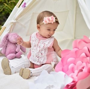 Boho Lace Baby 1st Birthday Cake Smash Romper